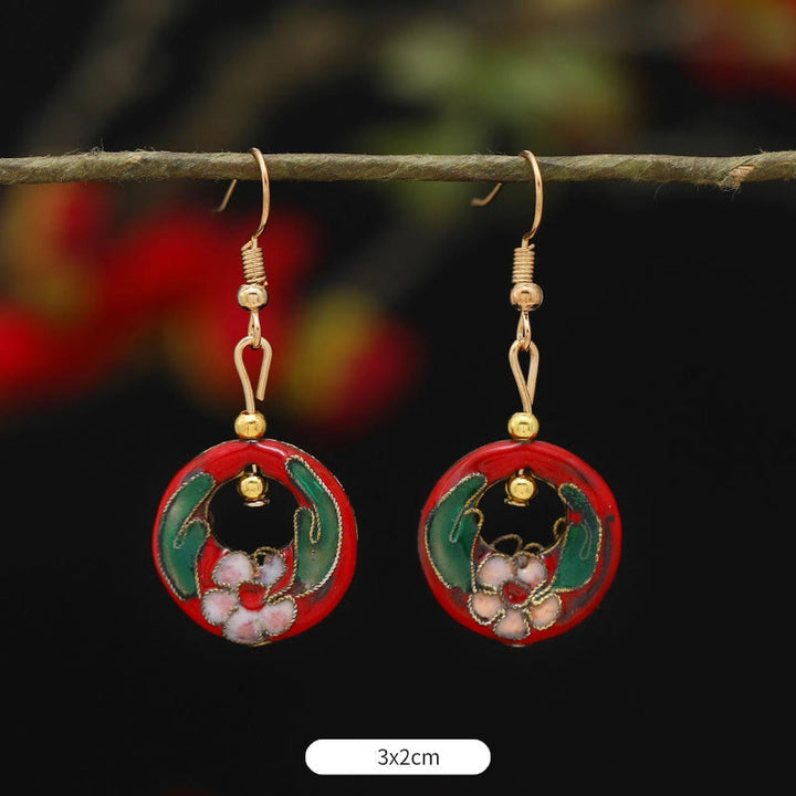 Pendientes de gota de iluminación de Buda, piedras, loto, mariposa, flor, aleación de cobre - Flor roja redonda 3*2cm - image 17