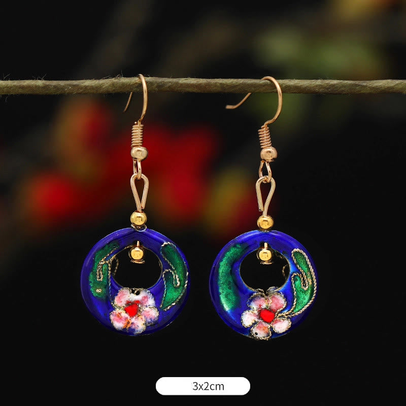 Pendientes de gota de iluminación de Buda, piedras, loto, mariposa, flor, aleación de cobre - Flor redonda azul oscuro 3*2cm - image 18