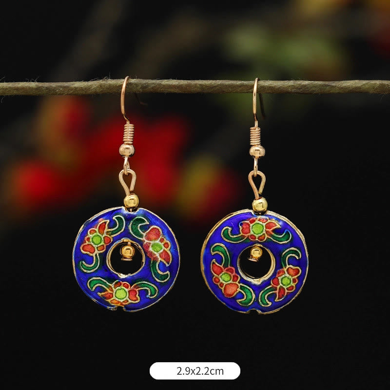 Pendientes de gota de iluminación de Buda, piedras, loto, mariposa, flor, aleación de cobre - Círculo de flores azul oscuro 2,9 x 2,2 cm - image 22