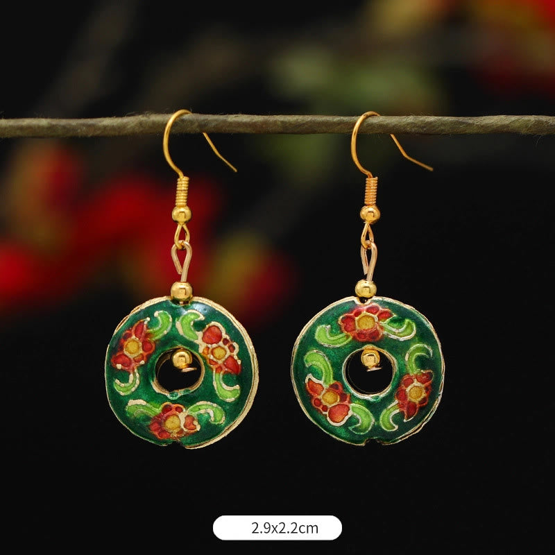 Pendientes de gota de iluminación de Buda, piedras, loto, mariposa, flor, aleación de cobre - Círculo de flores verdes 2,9 x 2,2 cm - image 23