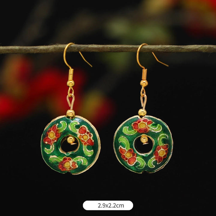 Pendientes de gota de iluminación de Buda, piedras, loto, mariposa, flor, aleación de cobre - Círculo de flores verdes 2,9 x 2,2 cm - image 23