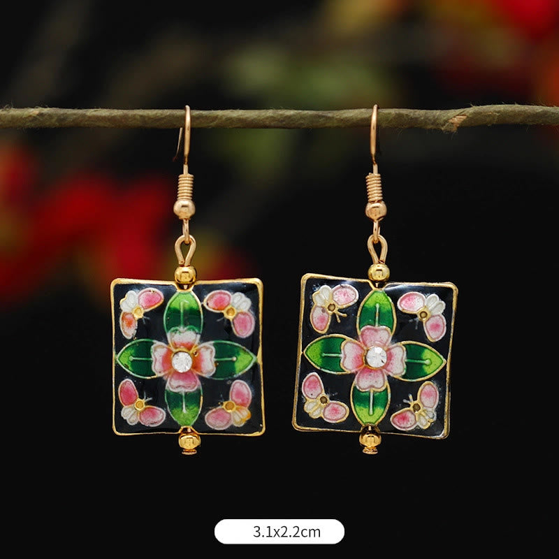 Pendientes de gota de iluminación de Buda, piedras, loto, mariposa, flor, aleación de cobre - Flor verde cuadrada 3,1 x 2,2 cm - image 26