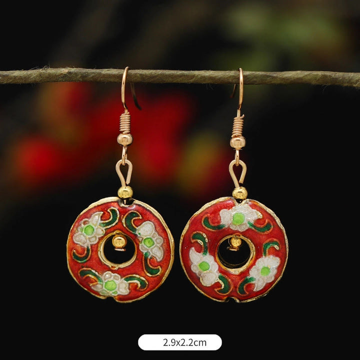 Pendientes de gota de iluminación de Buda, piedras, loto, mariposa, flor, aleación de cobre - Círculo de flores rojas 2,9 x 2,2 cm - image 21