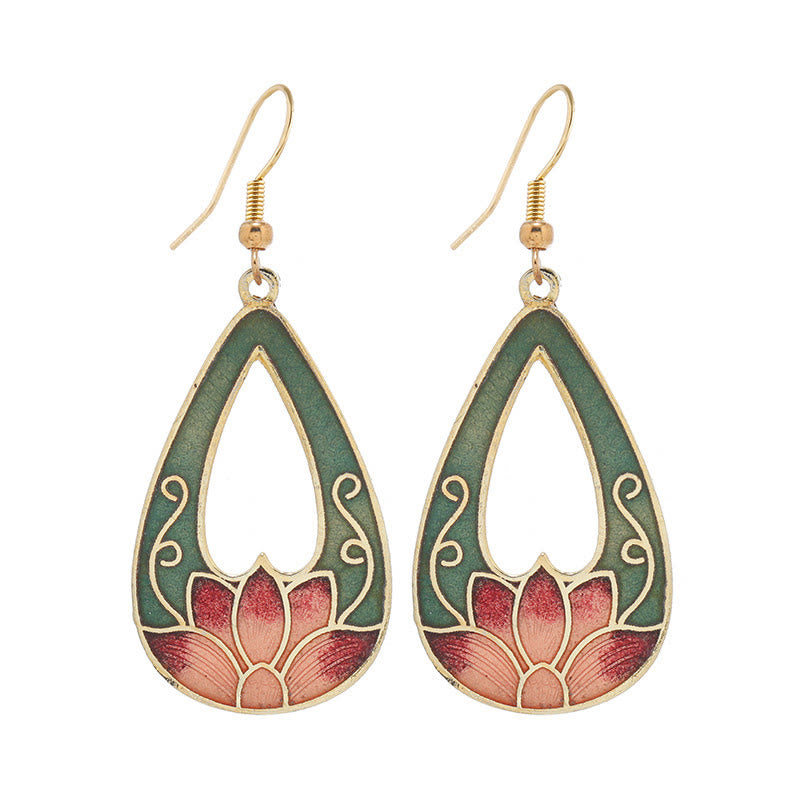 Pendientes de gota de iluminación de Buda, piedras, loto, mariposa, flor, aleación de cobre - image 3