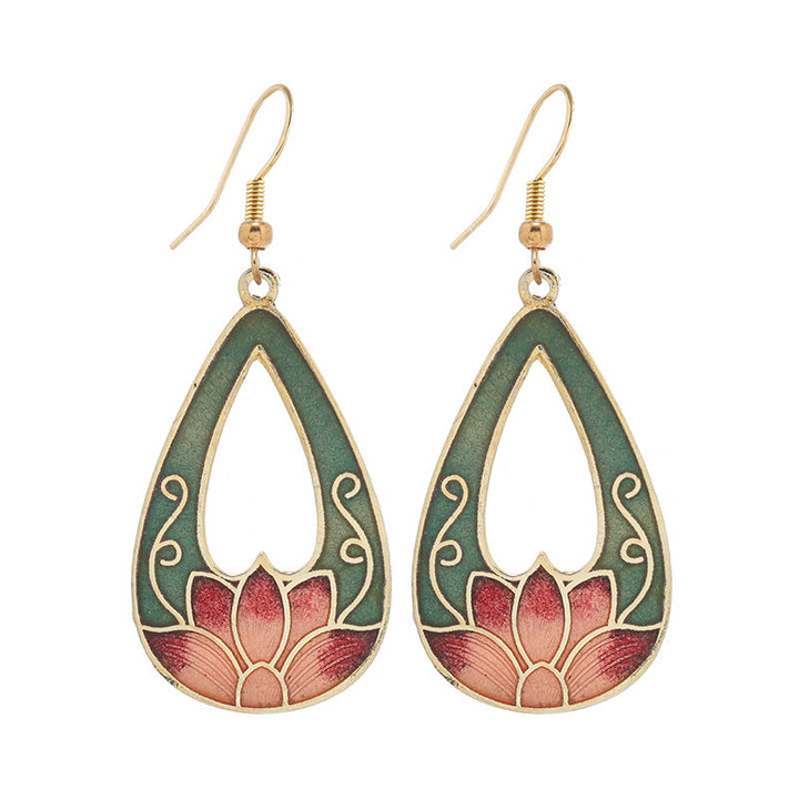 Pendientes de gota de iluminación de Buda, piedras, loto, mariposa, flor, aleación de cobre - image 3