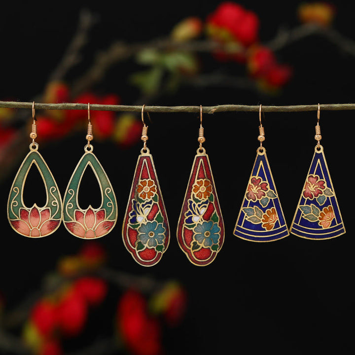 Pendientes de gota de iluminación de Buda, piedras, loto, mariposa, flor, aleación de cobre