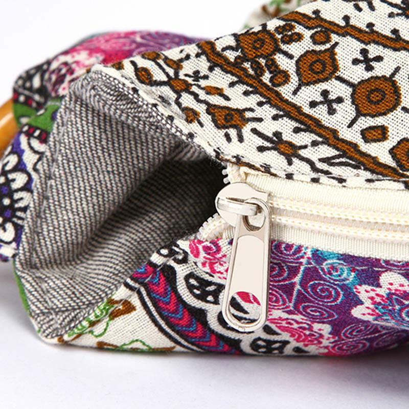 Bolso de Algodón con Rayas Estampadas de Buddha Stones para Llevar Cruzado y al Hombro