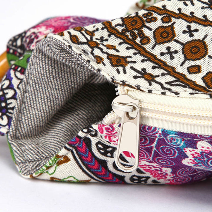Bolso de Algodón con Rayas Estampadas de Buddha Stones para Llevar Cruzado y al Hombro