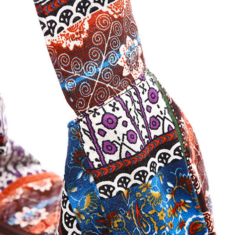 Bolso de Algodón con Rayas Estampadas de Buddha Stones para Llevar Cruzado y al Hombro