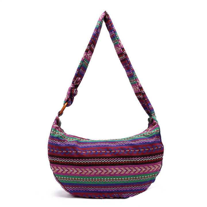 Bolso de Algodón con Rayas Estampadas de Buddha Stones para Llevar Cruzado y al Hombro