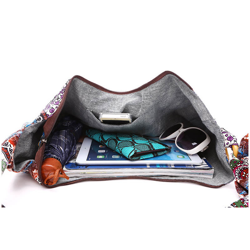 Bolso de Algodón con Rayas Estampadas de Buddha Stones para Llevar Cruzado y al Hombro