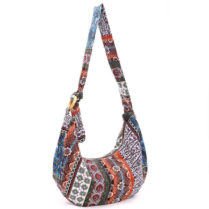 Bolso de Algodón con Rayas Estampadas de Buddha Stones para Llevar Cruzado y al Hombro