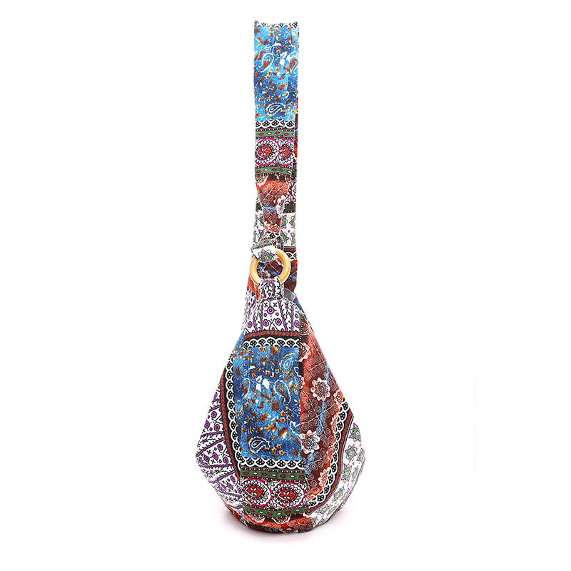 Bolso de Algodón con Rayas Estampadas de Buddha Stones para Llevar Cruzado y al Hombro