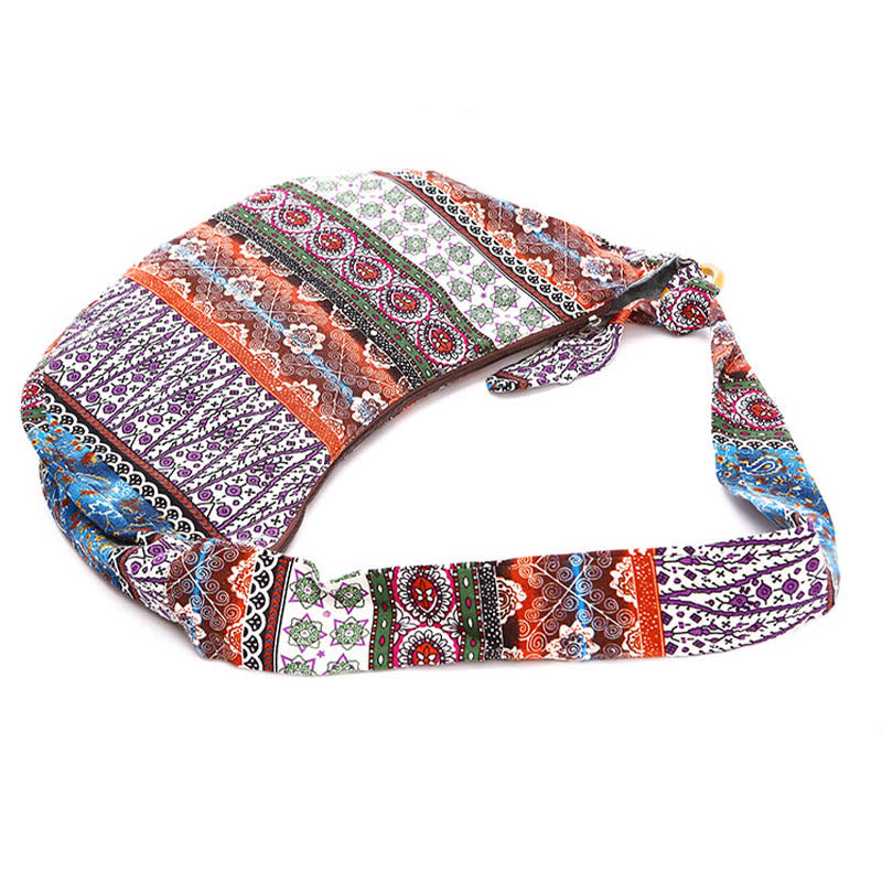 Bolso de Algodón con Rayas Estampadas de Buddha Stones para Llevar Cruzado y al Hombro