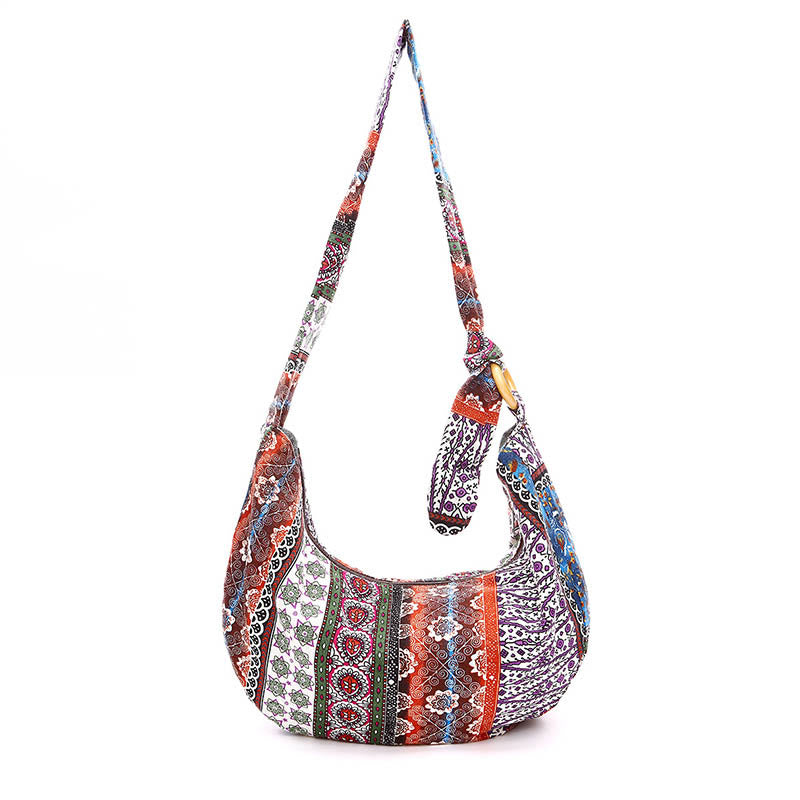 Bolso de Algodón con Rayas Estampadas de Buddha Stones para Llevar Cruzado y al Hombro