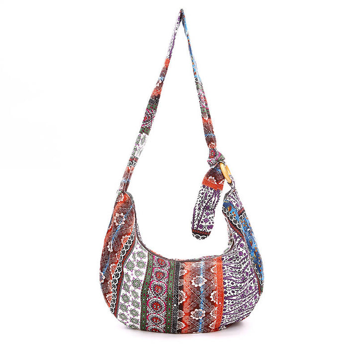 Bolso de Algodón con Rayas Estampadas de Buddha Stones para Llevar Cruzado y al Hombro