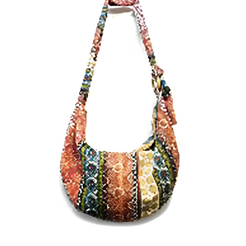 Bolso de Algodón con Rayas Estampadas de Buddha Stones para Llevar Cruzado y al Hombro