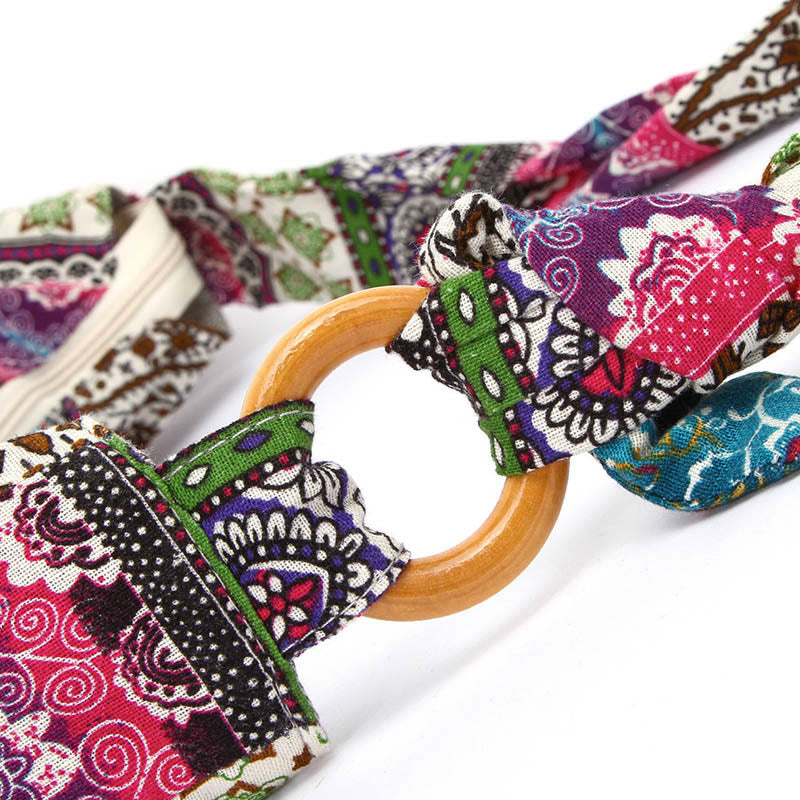 Bolso de Algodón con Rayas Estampadas de Buddha Stones para Llevar Cruzado y al Hombro