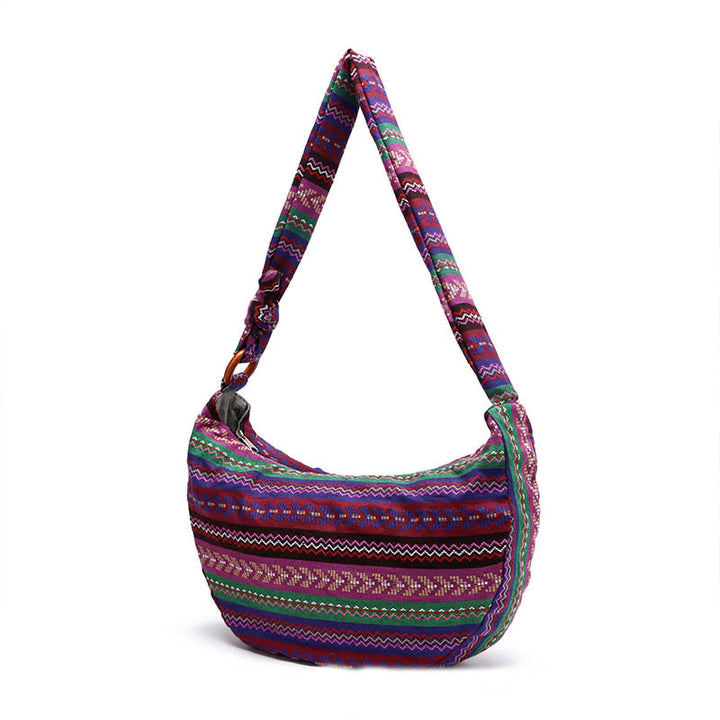 Bolso de Algodón con Rayas Estampadas de Buddha Stones para Llevar Cruzado y al Hombro