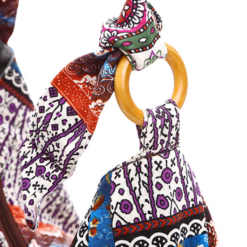 Bolso de Algodón con Rayas Estampadas de Buddha Stones para Llevar Cruzado y al Hombro