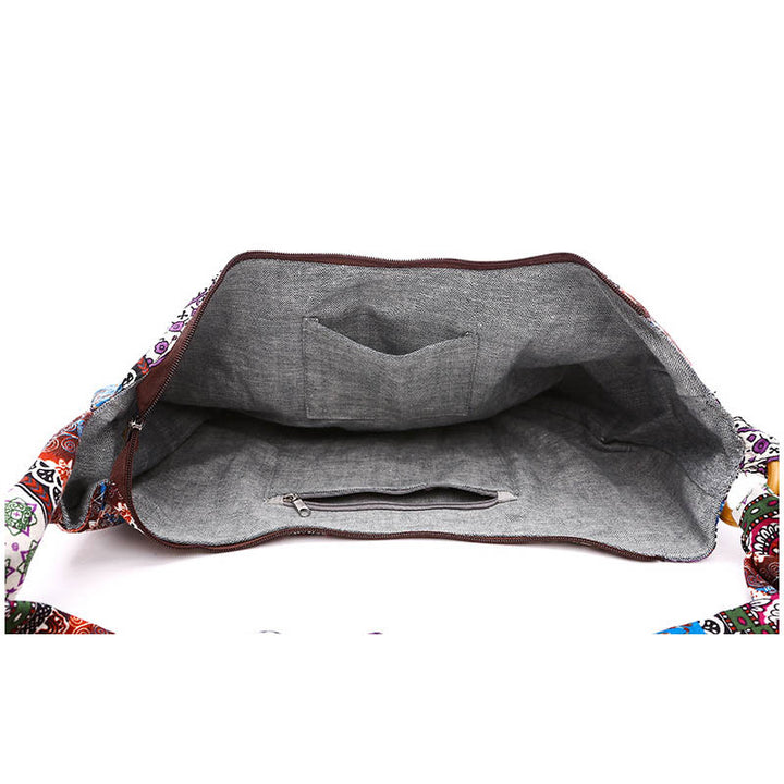 Bolso de Algodón con Rayas Estampadas de Buddha Stones para Llevar Cruzado y al Hombro