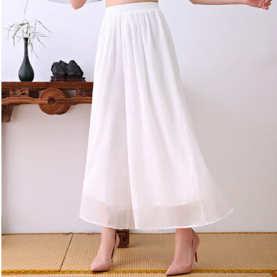 Buddha Stones Conjunto de Mujer de 2 Piezas con Vestido Midi de Cheongsam de Flor de Loto y Pantalones Anchos de Pierna de Chifón Zen - Pantalones - US12, UK/AU16, EU44 (2XL)  - image 6