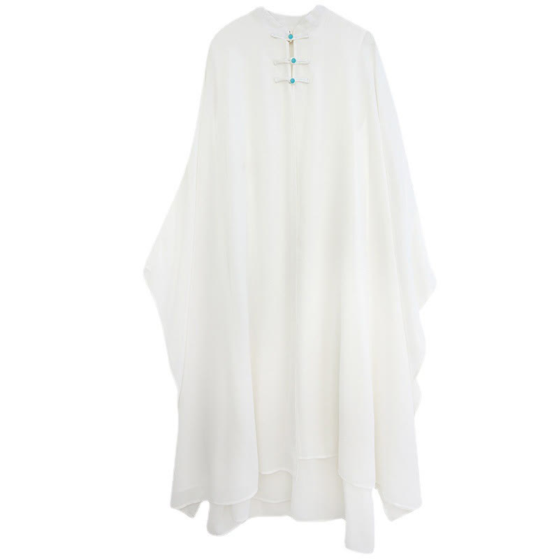 Buddha Stones 2 Pcs Conjunto de Mujer de Zen: Vestido Midi de Manga Larga con Botón de Rana y Pantalones Pierna Ancha de Chifón