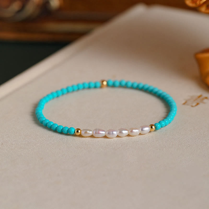 Buddha Stones Pulsera de Protección con Turquesa, Ágata Roja y Perla de Cuentas Pequeñas