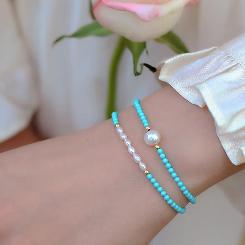 Buddha Stones Pulsera de Protección con Turquesa, Ágata Roja y Perla de Cuentas Pequeñas