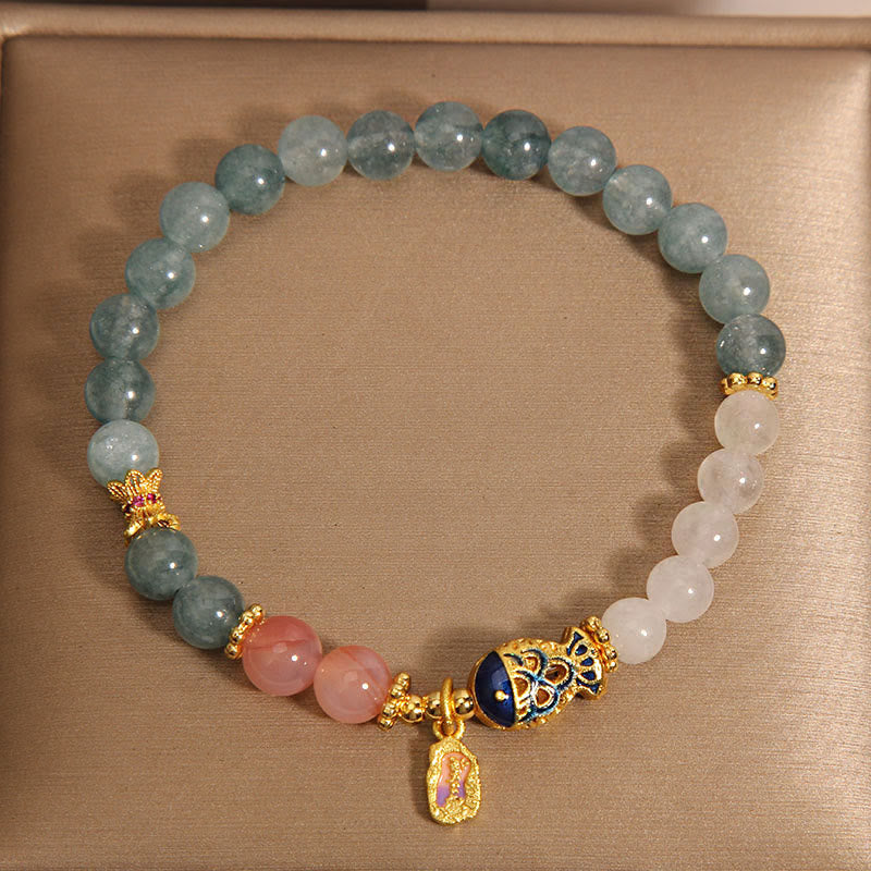 Buddha Stones Jade Yanyuan Ágata Jade Blanco Peces Koi Escritura Encanto Suerte Pulsera
