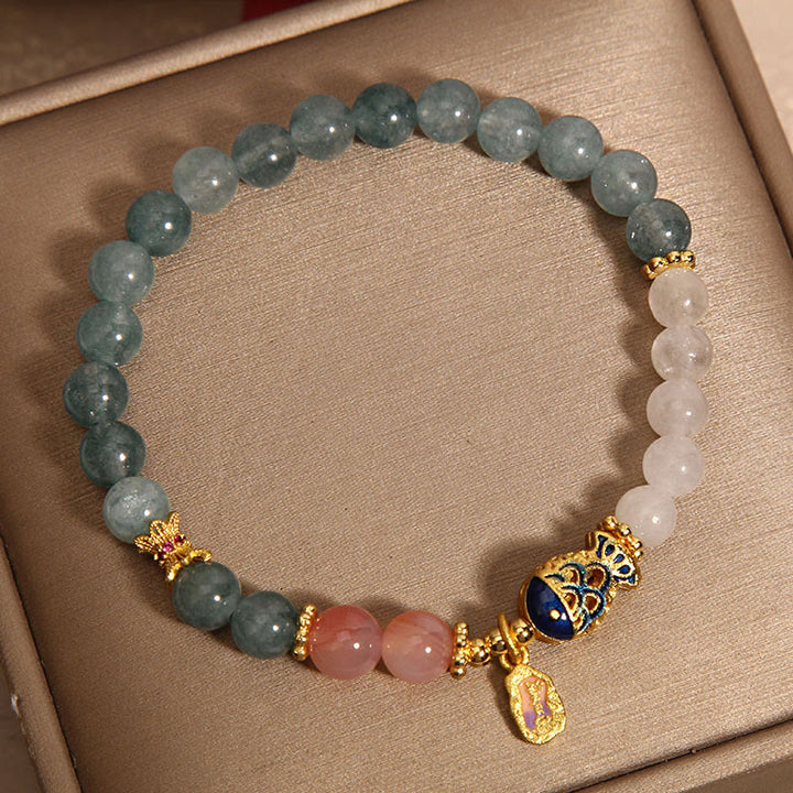 Buddha Stones Jade Yanyuan Ágata Jade Blanco Peces Koi Escritura Encanto Suerte Pulsera