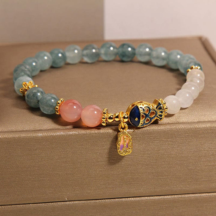 Buddha Stones Jade Yanyuan Ágata Jade Blanco Peces Koi Escritura Encanto Suerte Pulsera