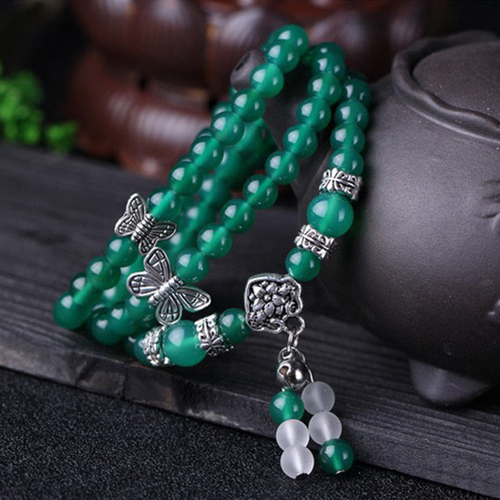 Pulsera de soporte con mariposa de ágata verde natural Buddha Stones