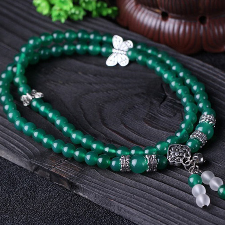 Pulsera de soporte con mariposa de ágata verde natural Buddha Stones