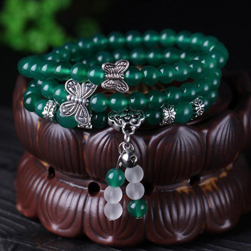 Pulsera de soporte con mariposa de ágata verde natural Buddha Stones