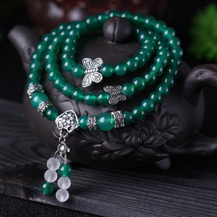 Pulsera de soporte con mariposa de ágata verde natural Buddha Stones
