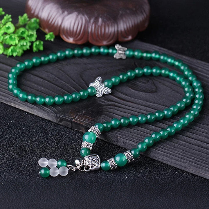 Pulsera de soporte con mariposa de ágata verde natural Buddha Stones