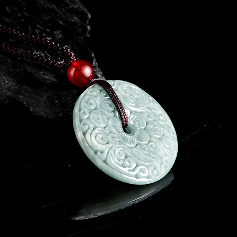 Colgante de collar de abundancia con piedra jade verde tallada en forma de flor y amuleto de paz de Buddha Stones