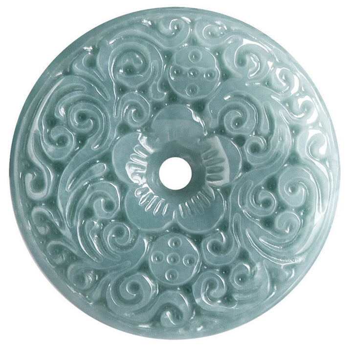 Colgante de collar de abundancia con piedra jade verde tallada en forma de flor y amuleto de paz de Buddha Stones