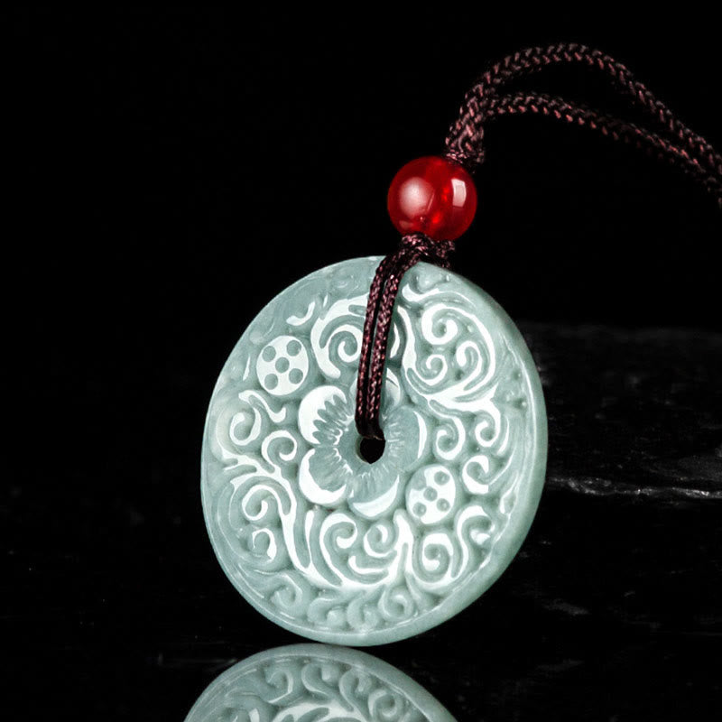 Colgante de collar de abundancia con piedra jade verde tallada en forma de flor y amuleto de paz de Buddha Stones