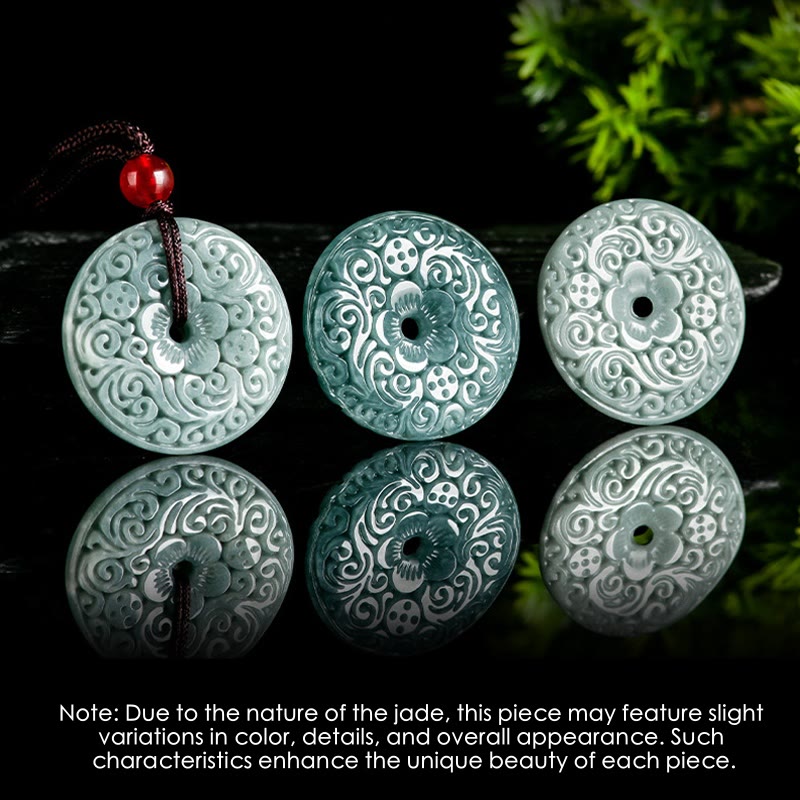 Colgante de collar de abundancia con piedra jade verde tallada en forma de flor y amuleto de paz de Buddha Stones