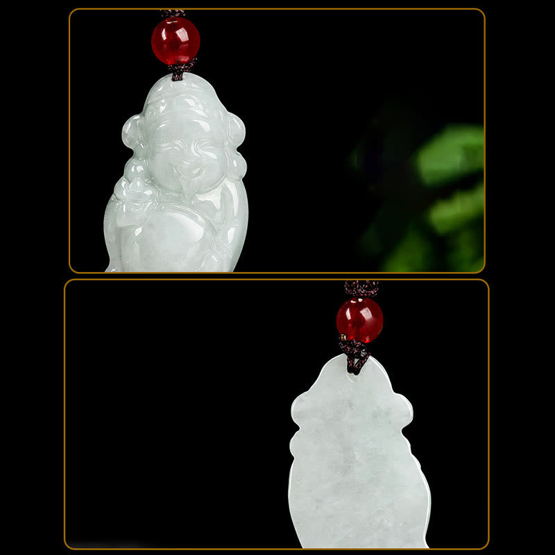 Buddha Stones Colgante de Collar de Jade Natural Chino de Dios de la Riqueza Caishen Ingot de la Suerte