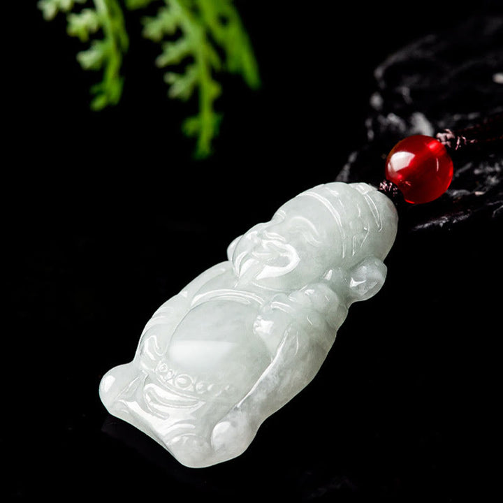 Buddha Stones Colgante de Collar de Jade Natural Chino de Dios de la Riqueza Caishen Ingot de la Suerte