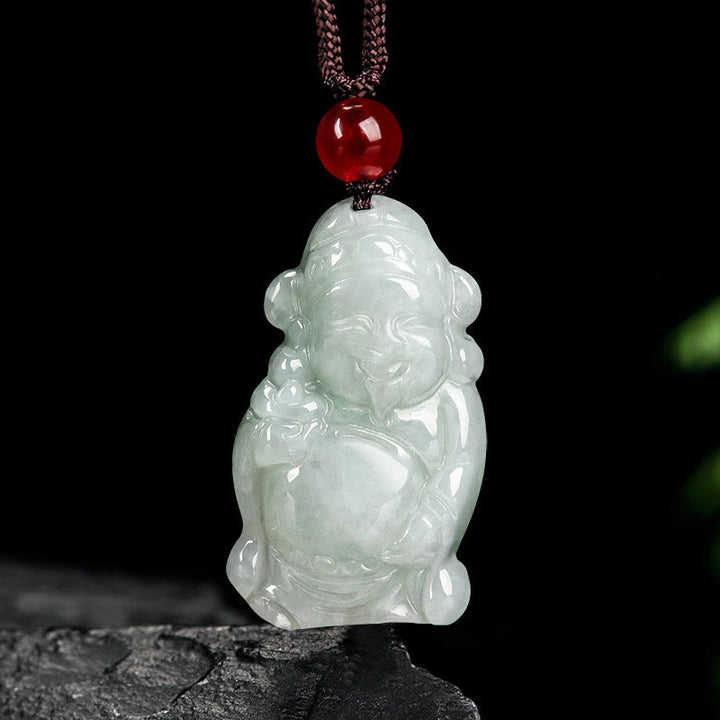 Buddha Stones Colgante de Collar de Jade Natural Chino de Dios de la Riqueza Caishen Ingot de la Suerte