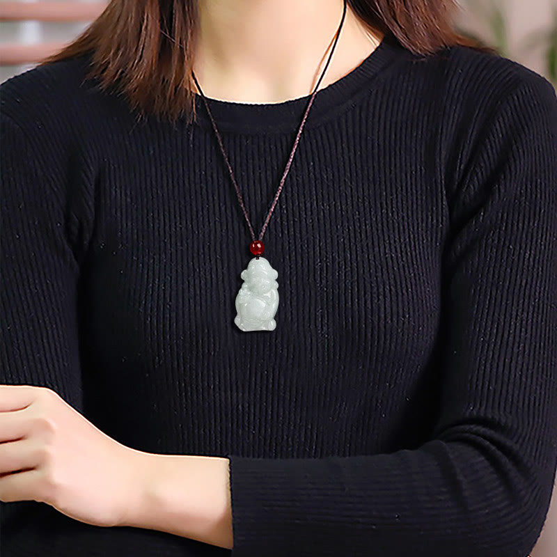 Buddha Stones Colgante de Collar de Jade Natural Chino de Dios de la Riqueza Caishen Ingot de la Suerte