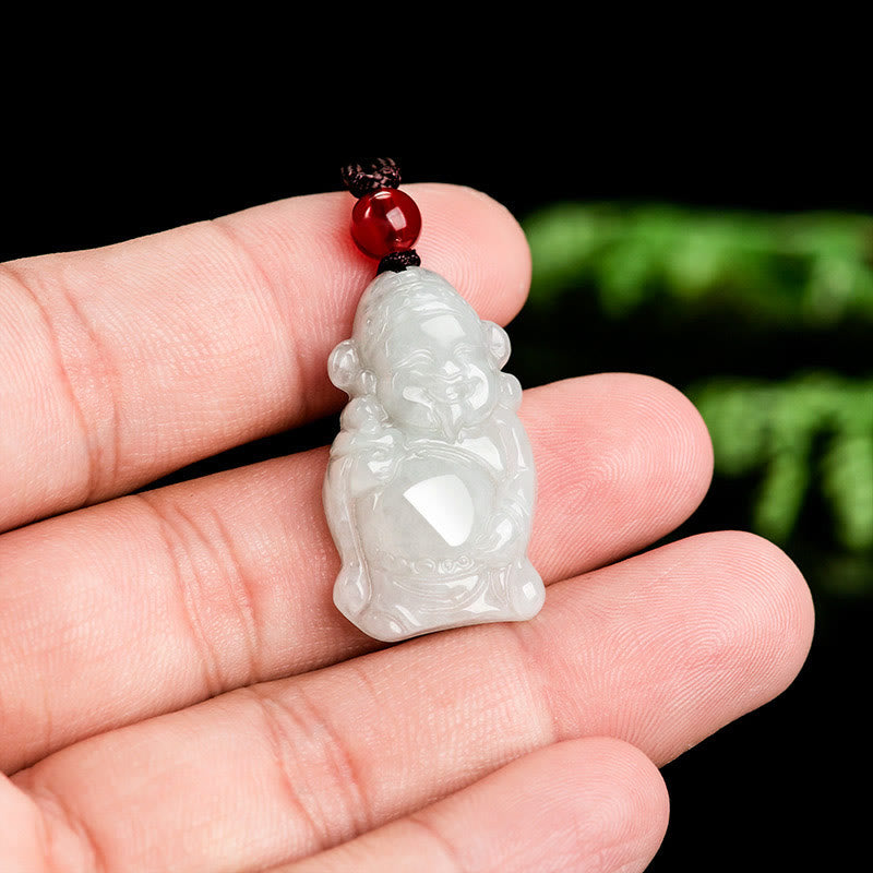 Buddha Stones Colgante de Collar de Jade Natural Chino de Dios de la Riqueza Caishen Ingot de la Suerte