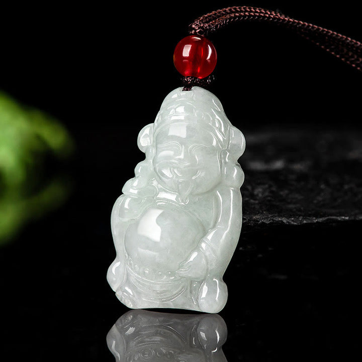 Buddha Stones Colgante de Collar de Jade Natural Chino de Dios de la Riqueza Caishen Ingot de la Suerte