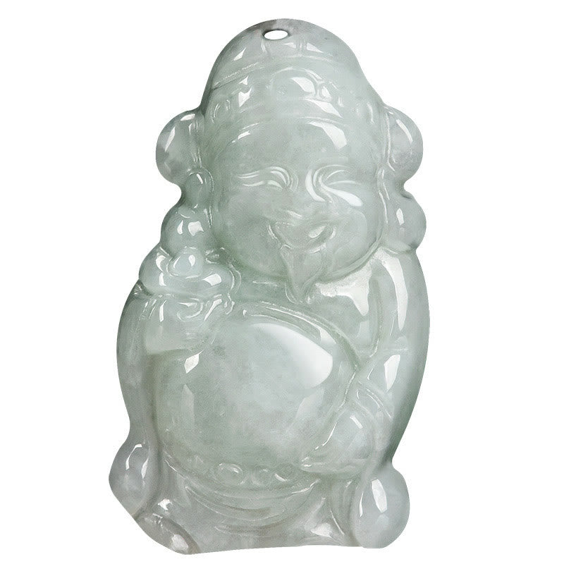 Buddha Stones Colgante de Collar de Jade Natural Chino de Dios de la Riqueza Caishen Ingot de la Suerte