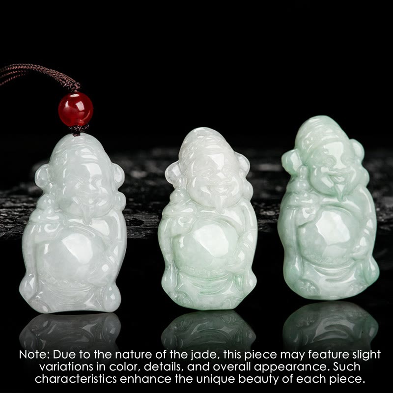 Buddha Stones Colgante de Collar de Jade Natural Chino de Dios de la Riqueza Caishen Ingot de la Suerte