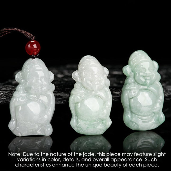 Buddha Stones Colgante de Collar de Jade Natural Chino de Dios de la Riqueza Caishen Ingot de la Suerte